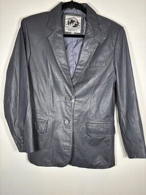 Vintage SADDERLY 100% Leather Gray Button-up Jacket Blazer City Preppy Size 14